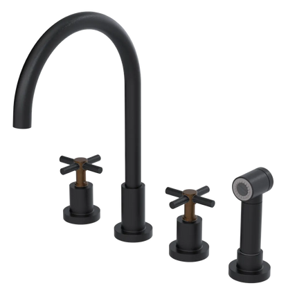 Rubinet Widespread Kitchen Set with LaSalle Spout with Hand Spray Matt Black