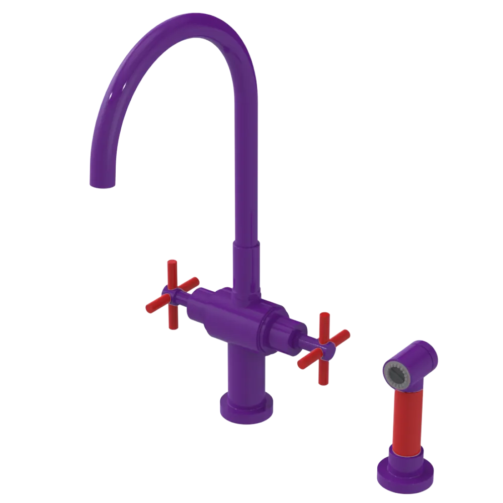 Rubinet Two Handle Single Hole Kitchen Set with LaSalle Spout with Hand Spray Purple Haze