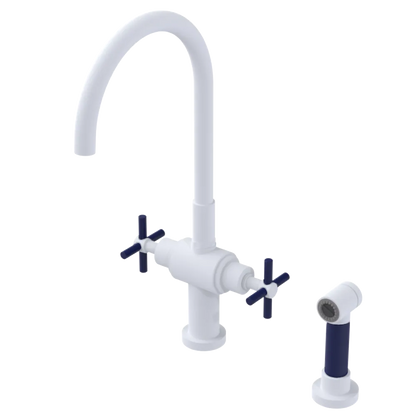 Rubinet Two Handle Single Hole Kitchen Set with LaSalle Spout with Hand Spray Matt White