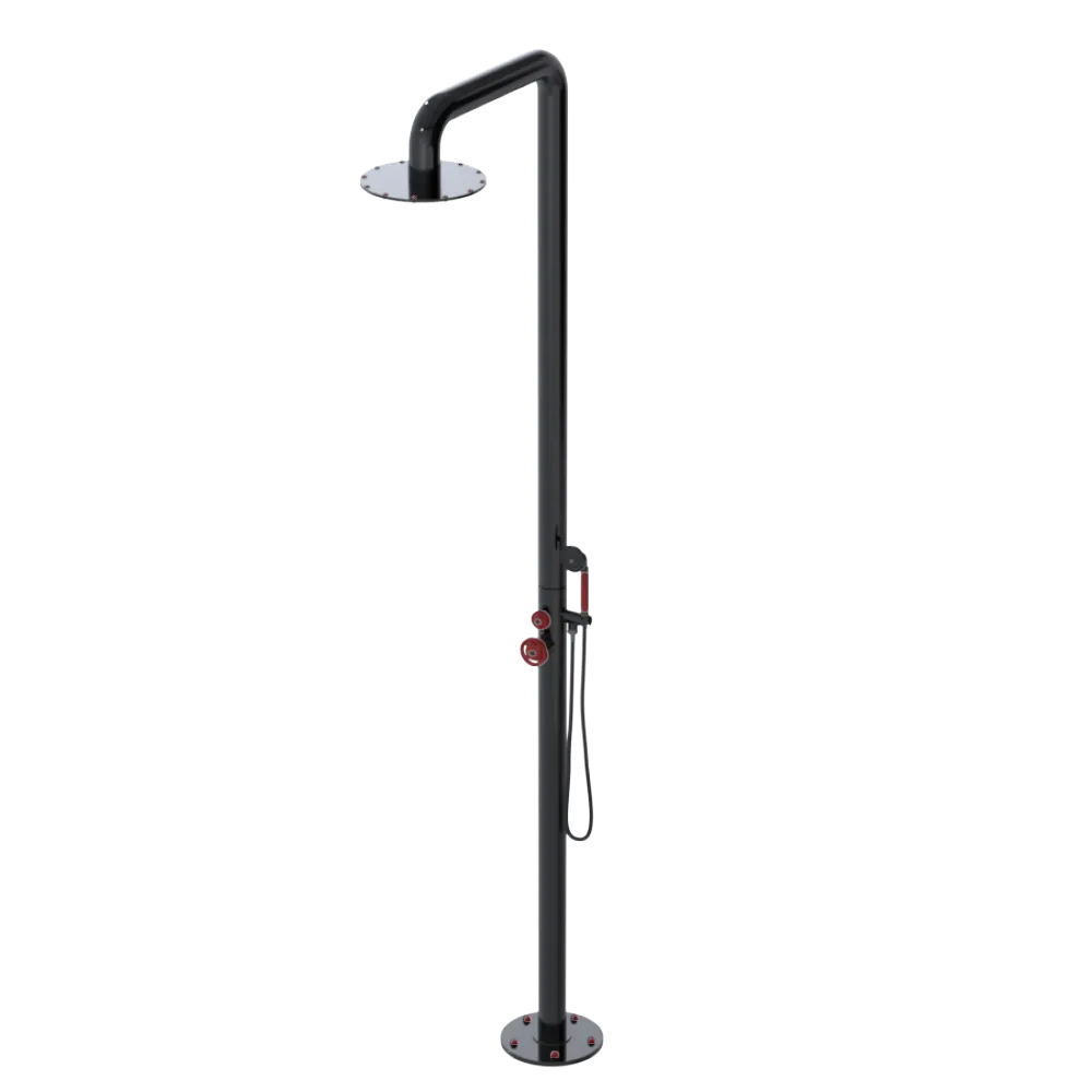 Rubinet Pressure Balance Outdoor Shower with Hand Held Shower & 10" Shower Head - 304 Stainless Steel Black