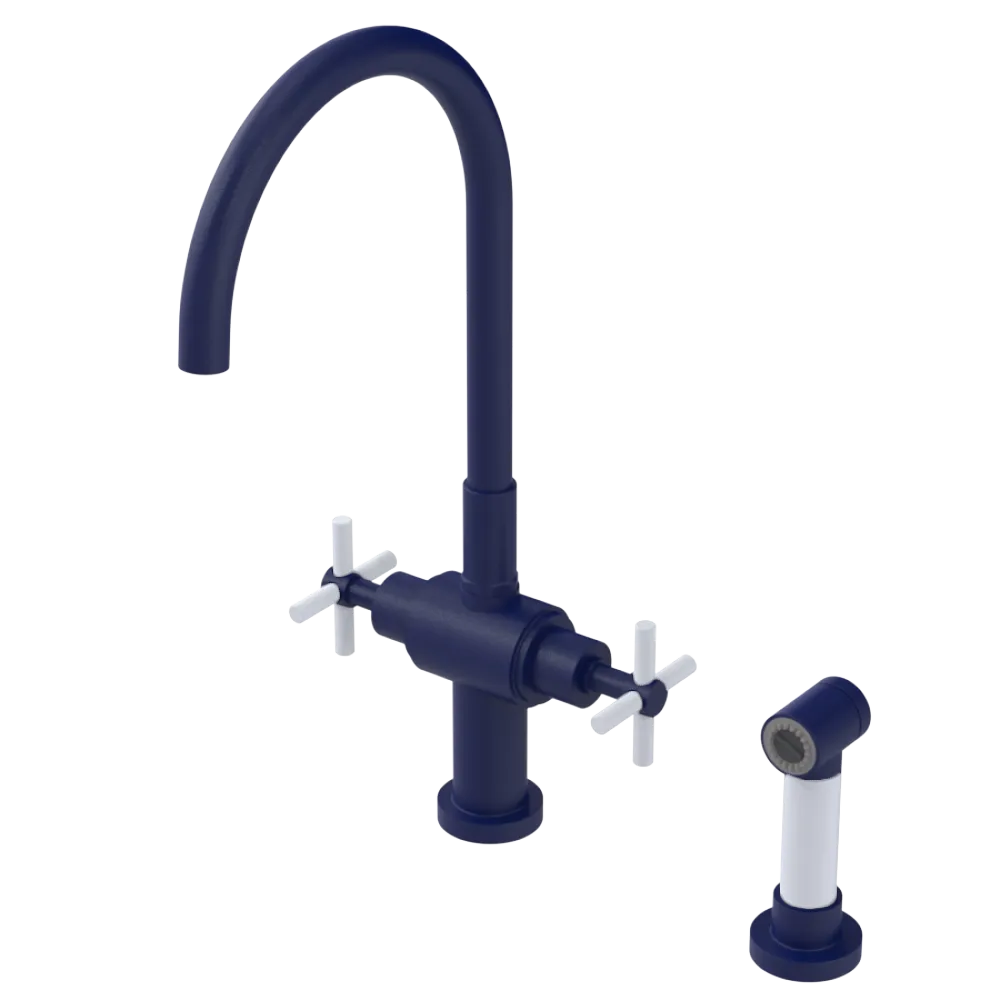 Rubinet Two Handle Single Hole Kitchen Set with LaSalle Spout with Hand Spray Midnight Blue