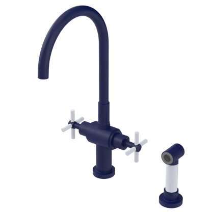 Rubinet Two Handle Single Hole Kitchen Set with LaSalle Spout with Hand Spray Midnight Blue