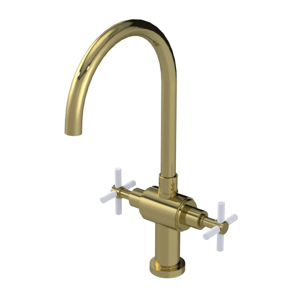 Rubinet Two Handle Single Hole Kitchen Set with LaSalle Spout Natural Brass