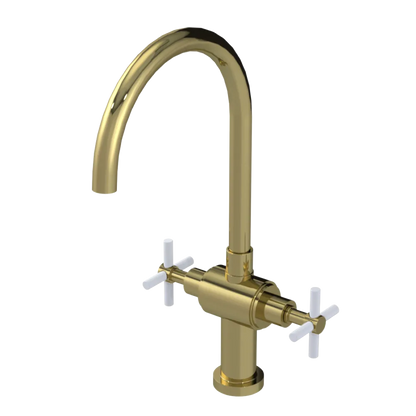 Rubinet Two Handle Single Hole Kitchen Set with LaSalle Spout Natural Brass