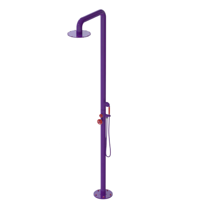 Rubinet Pressure Balance Outdoor Shower with Hand Held Shower & 10" Shower Head - 304 Stainless Steel Purple Haze