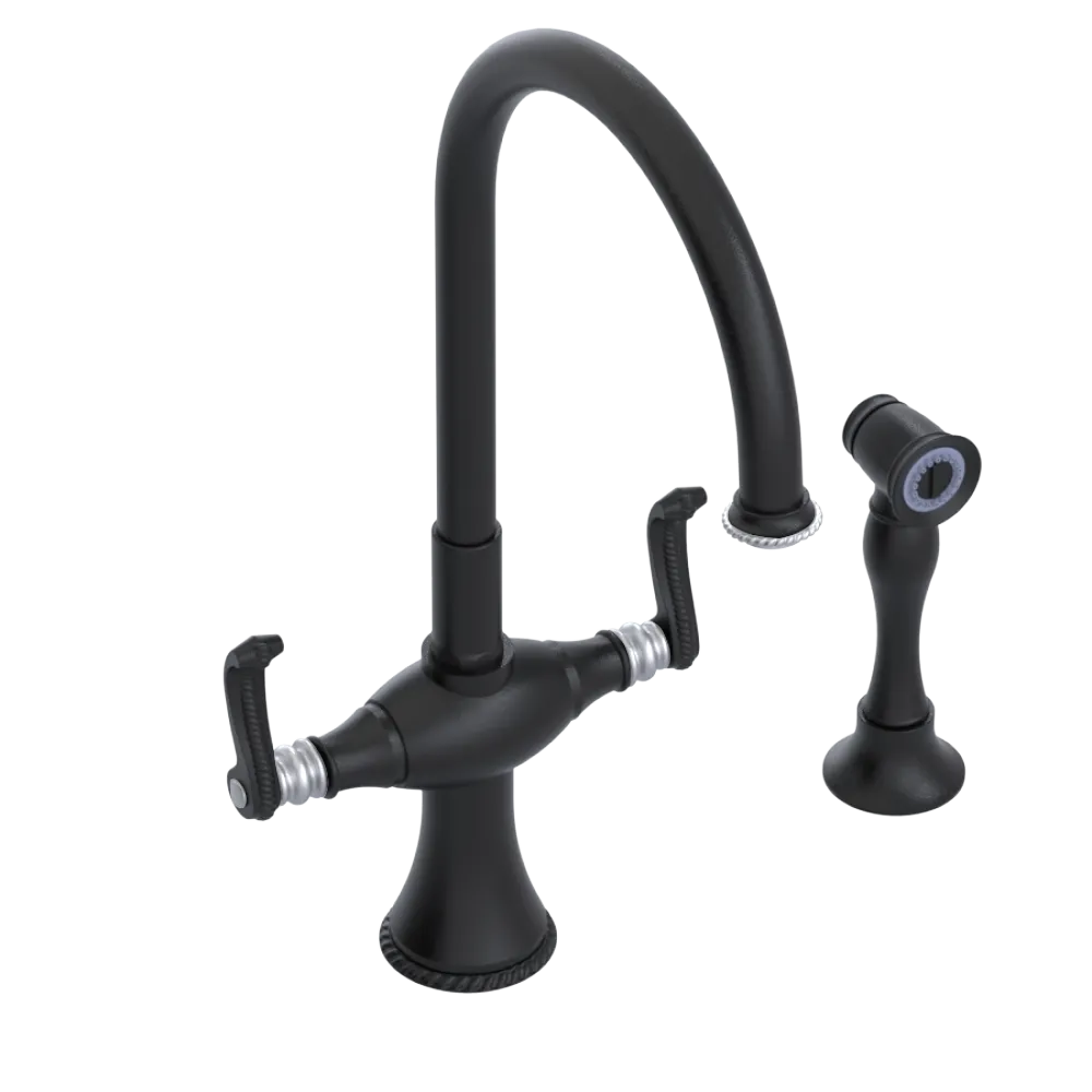 Rubinet Two Handle Single Hole Kitchen Set with Hand Spray Matt Black