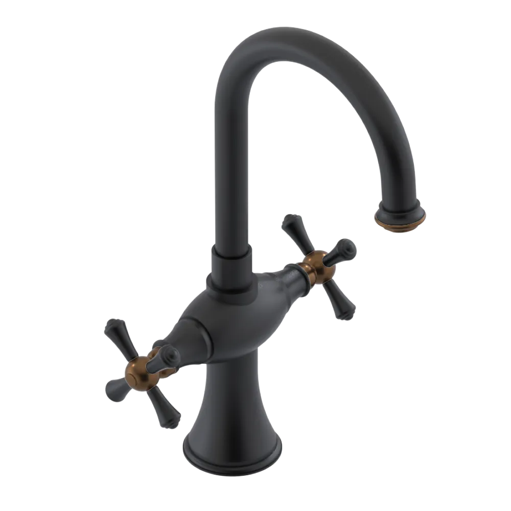Rubinet Single Hole Dual Handle Lav. Set. (less drain) Matt Black