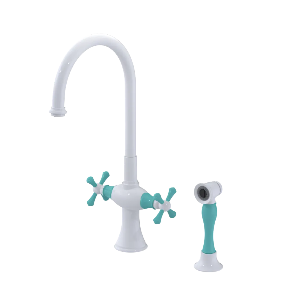 Rubinet Two Handle Single Hole Kitchen Set with Hand Spray White