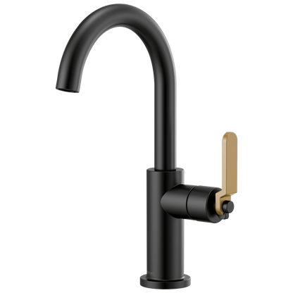 Litze Bar Faucet with Arc Spout and Industrial Handle Kit - Matte Black / Brilliance® Luxe Gold®