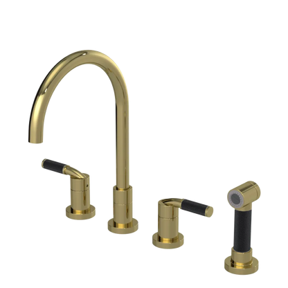 Rubinet Widespread Kitchen Set with Hand Spray Natural Brass