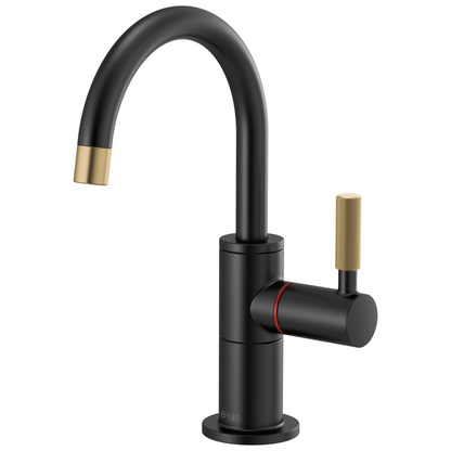 Litze Instant Hot Faucet with Arc Spout and Knurled Handle - Matte Black / Brilliance® Luxe Gold®