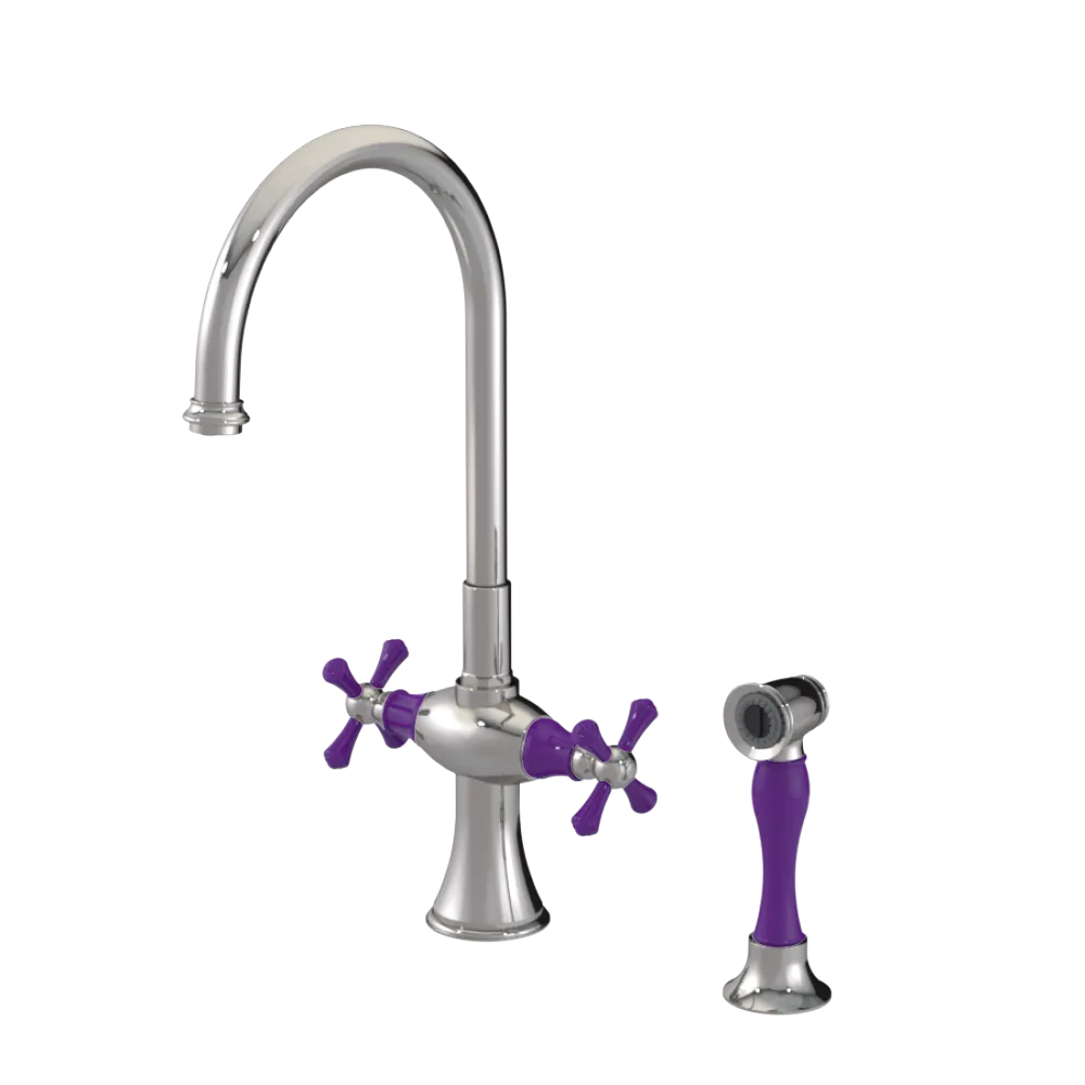 Rubinet Two Handle Single Hole Kitchen Set with Hand Spray Polished Nickel