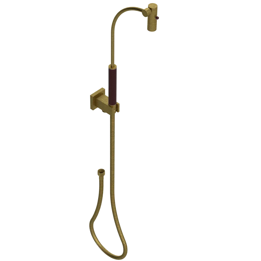 Rubinet Hand Held Shower Bidet with Extended Reach & Dual Function Spray Including Wall Bracket with Supply & Hose (Square) Antique Brass Matt