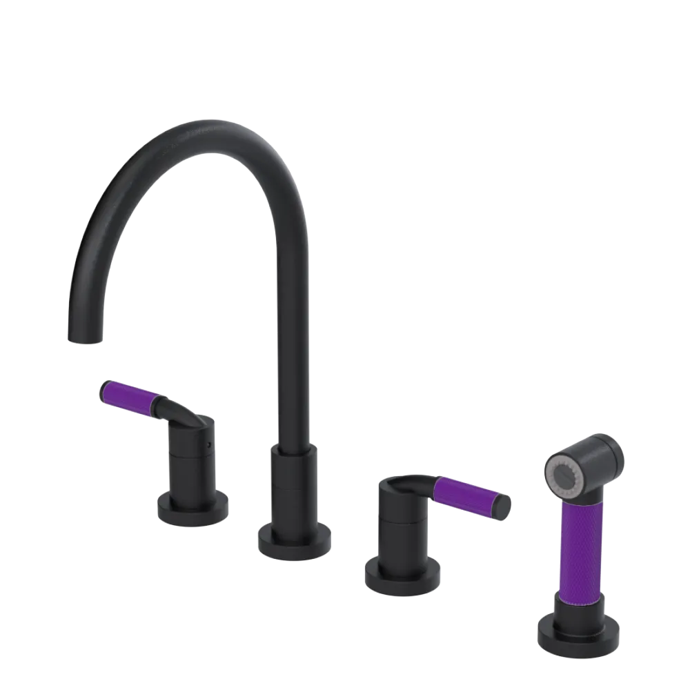 Rubinet Widespread Kitchen Set with Hand Spray Matt Black