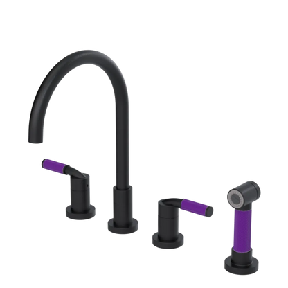 Rubinet Widespread Kitchen Set with Hand Spray Matt Black