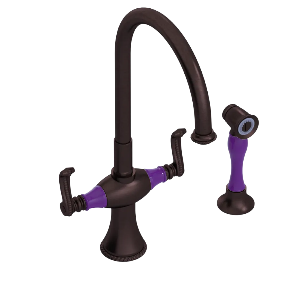 Rubinet Two Handle Single Hole Kitchen Set with Hand Spray Tuscan Brass