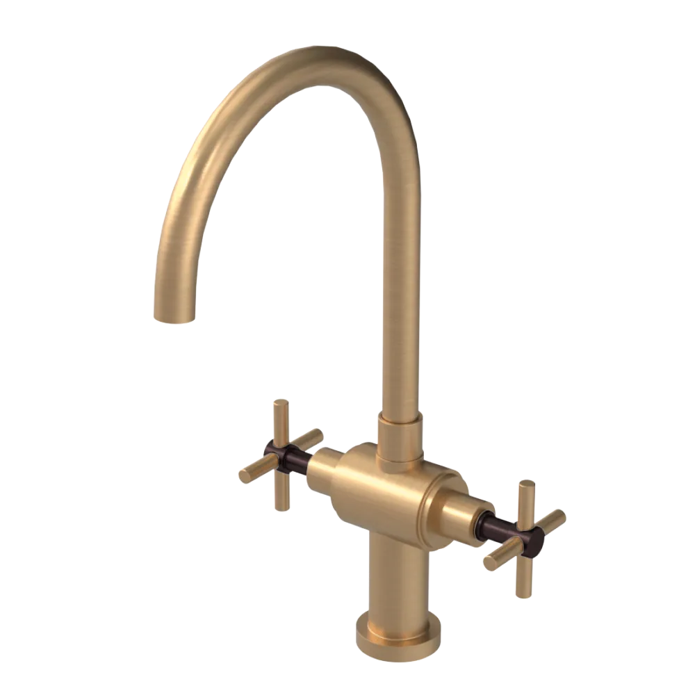 Rubinet Two Handle Single Hole Kitchen Set with LaSalle Spout Satin Gold