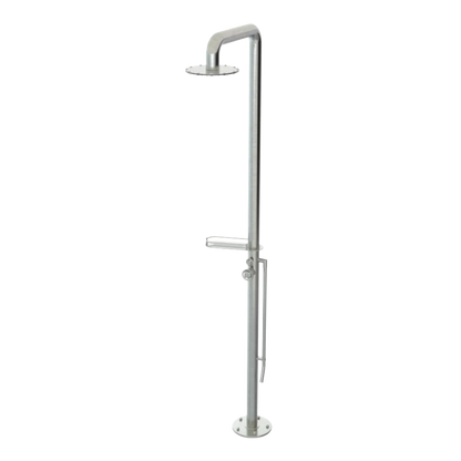 Rubinet Pressure Balance Outdoor Shower with Foot Rinse & 10" Shower Head (with shelf) - 304 Stainless Steel Satin Nickel