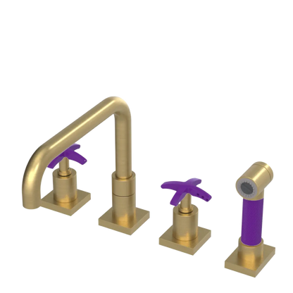 Rubinet Widespread Kitchen Set with Genesis Spout with Hand Spray Satin Gold