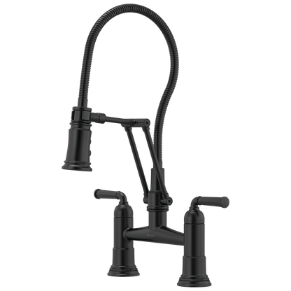 Rook Articulating Bridge Faucet with Finished Hose - Matte Black