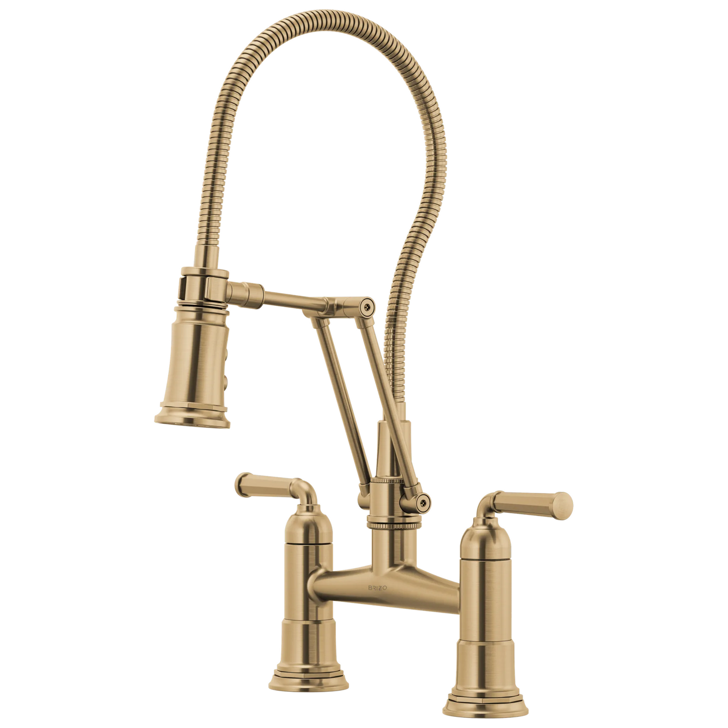 Rook Articulating Bridge Faucet with Finished Hose - Brilliance® Luxe Gold®