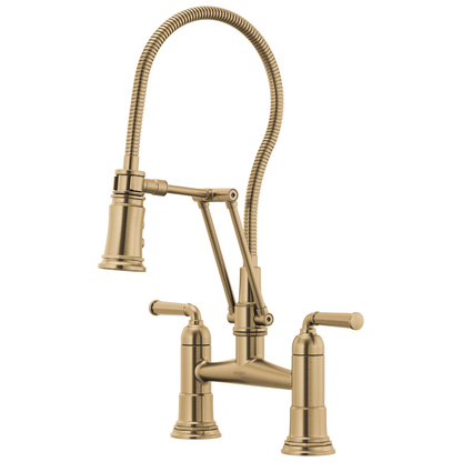 Rook Articulating Bridge Faucet with Finished Hose - Brilliance® Luxe Gold®