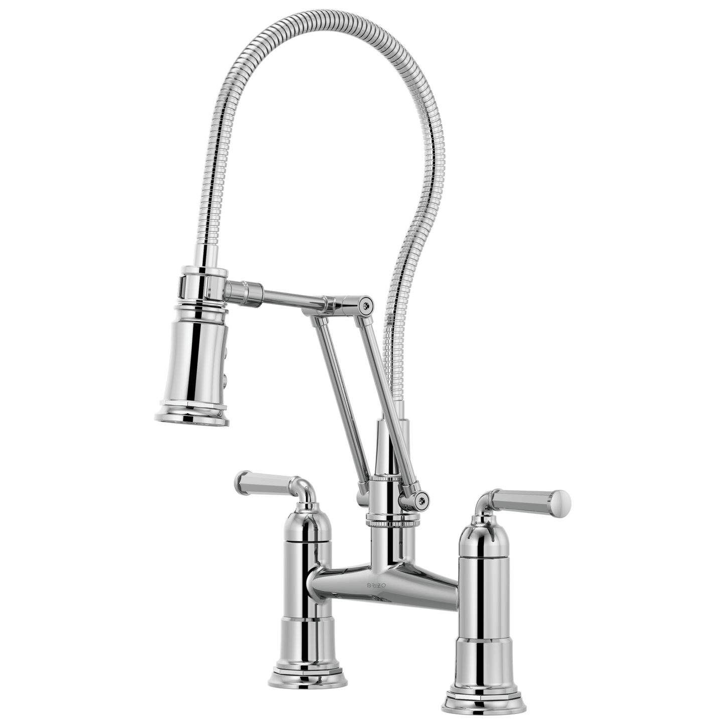 Rook Articulating Bridge Faucet with Finished Hose - Polished Chrome