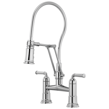 Rook Articulating Bridge Faucet with Finished Hose - Polished Chrome