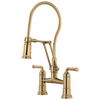 Rook Articulating Bridge Faucet with Finished Hose - Brilliance® Polished Gold