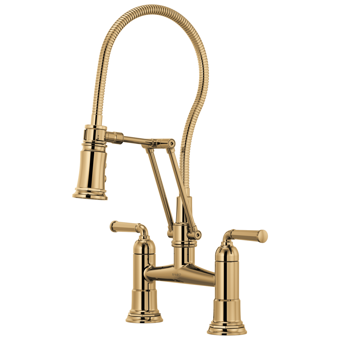 Rook Articulating Bridge Faucet with Finished Hose - Brilliance® Polished Gold