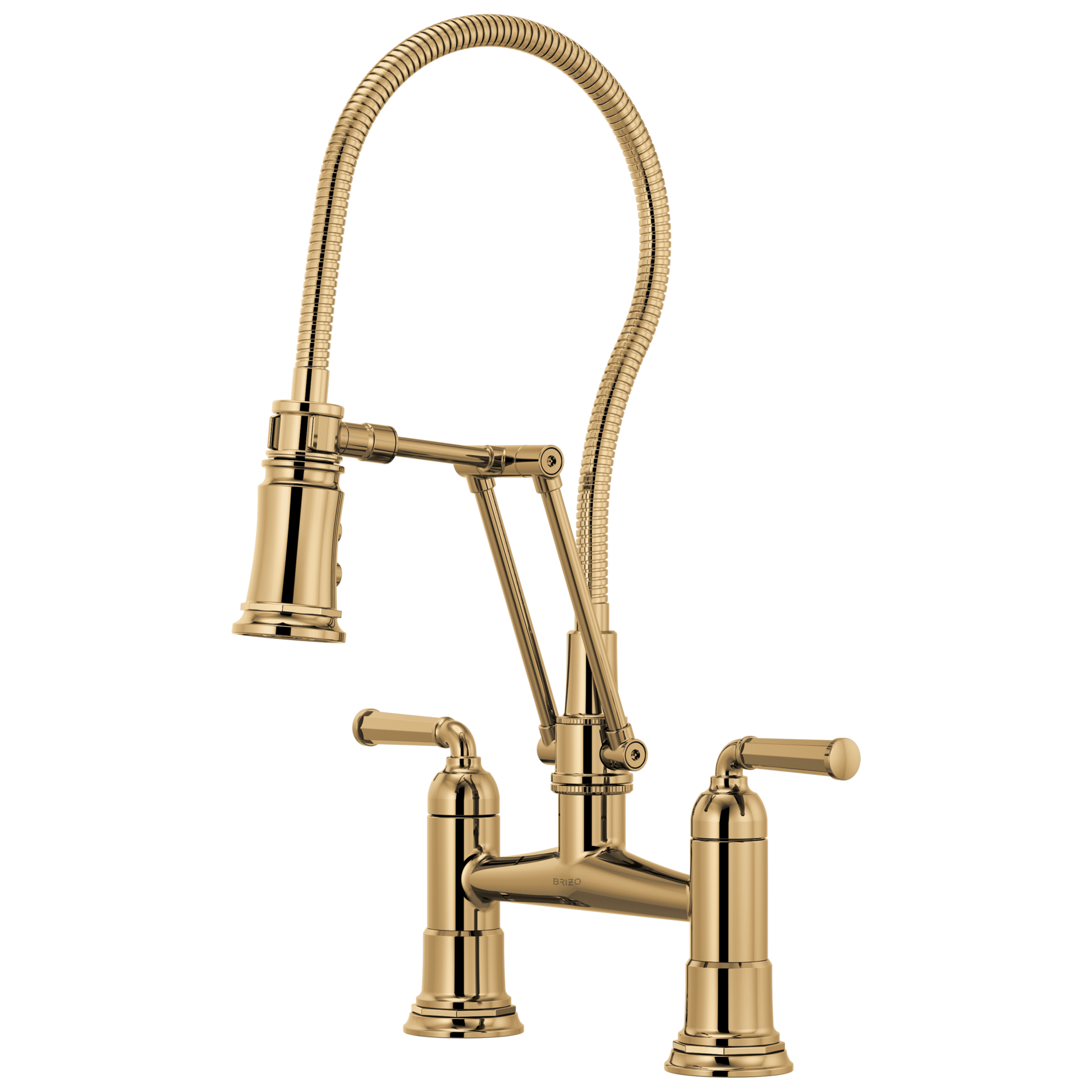 Rook Articulating Bridge Faucet with Finished Hose - Brilliance® Polished Gold