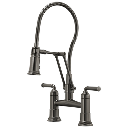 Rook Articulating Bridge Faucet with Finished Hose - Brilliance® Luxe Steel®
