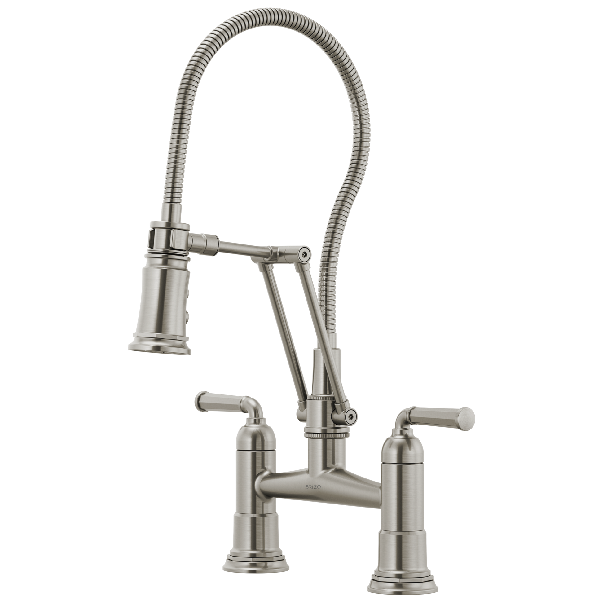 Rook Articulating Bridge Faucet with Finished Hose - Brilliance® Stainless