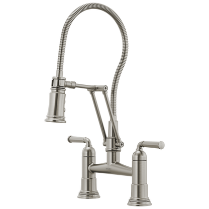Rook Articulating Bridge Faucet with Finished Hose - Brilliance® Stainless