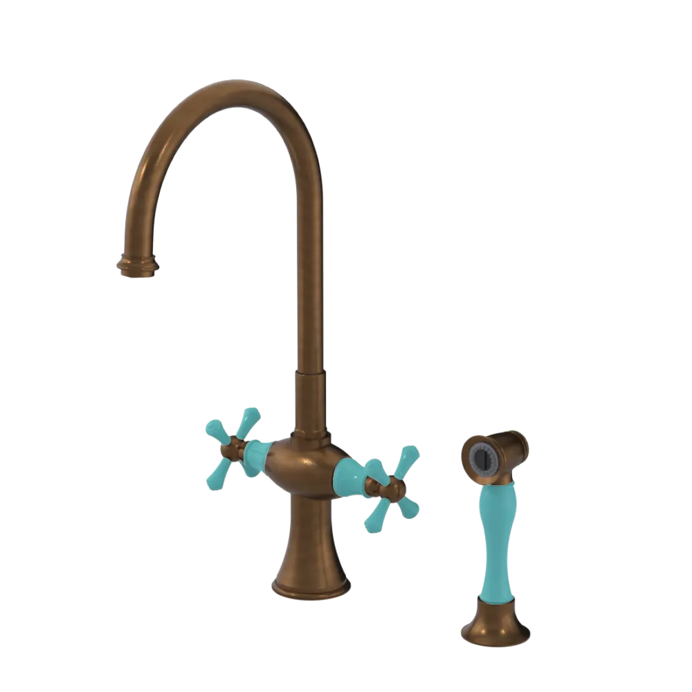 Rubinet Two Handle Single Hole Kitchen Set with Hand Spray Tuscan Brass
