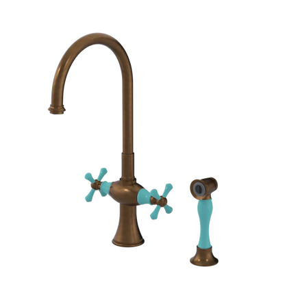 Rubinet Two Handle Single Hole Kitchen Set with Hand Spray Tuscan Brass