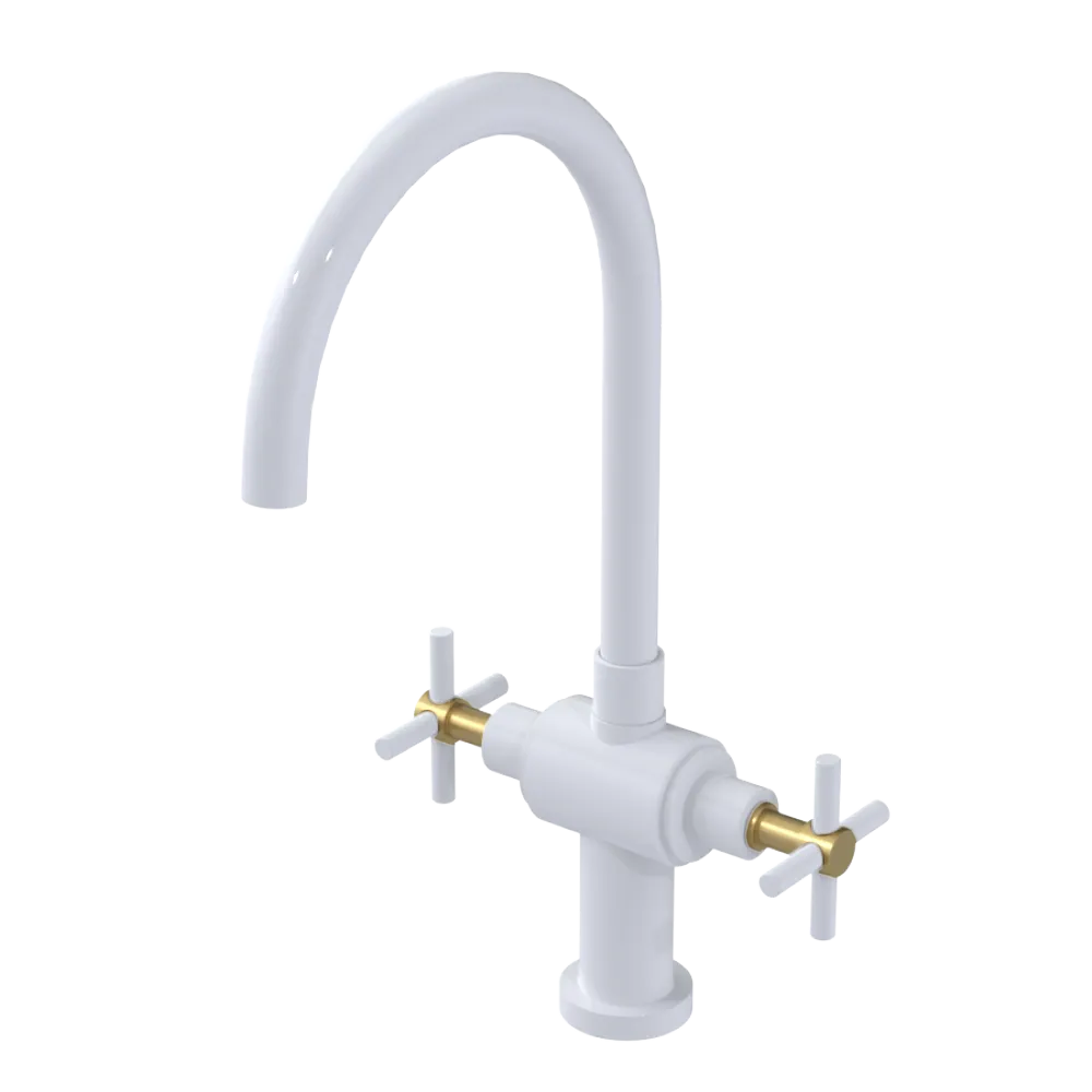 Rubinet Two Handle Single Hole Kitchen Set with LaSalle Spout White