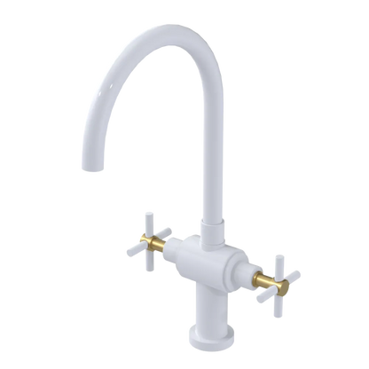 Rubinet Two Handle Single Hole Kitchen Set with LaSalle Spout White