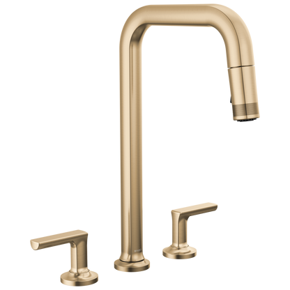 Brizo Kintsu Widespread Pull-Down Faucet with Square Spout - Less Handles - Complete Kit - Lumicoat® Luxe Gold®