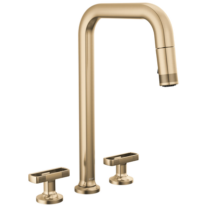 Brizo Kintsu Widespread Pull-Down Faucet with Square Spout - Less Handles - Complete Kit - Lumicoat® Luxe Gold®