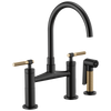 Litze Bridge Faucet with Arc Spout and Knurled Handle - Matte Black / Brilliance® Luxe Gold®