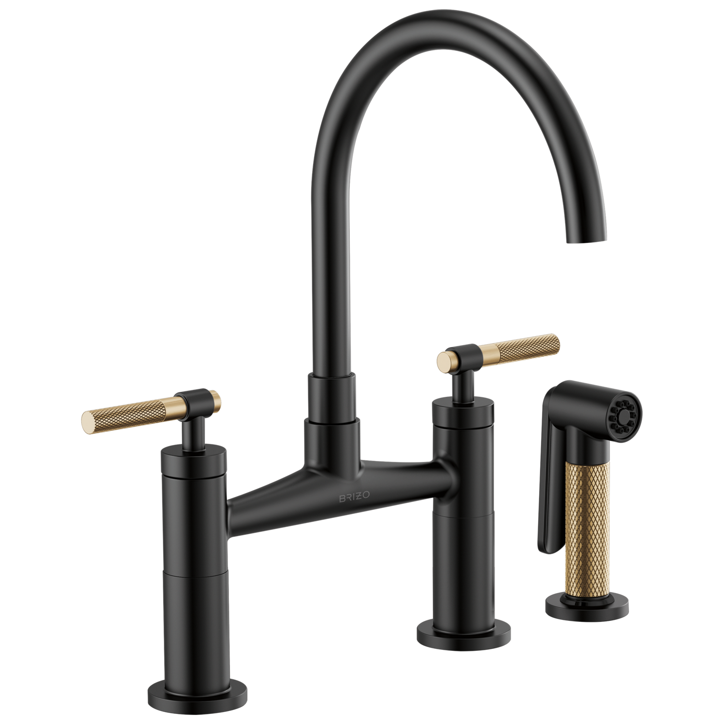 Litze Bridge Faucet with Arc Spout and Knurled Handle - Matte Black / Brilliance® Luxe Gold®