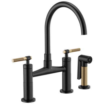 Litze Bridge Faucet with Arc Spout and Knurled Handle - Matte Black / Brilliance® Luxe Gold®