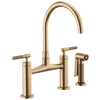 Litze Bridge Faucet with Arc Spout and Knurled Handle - Brilliance® Luxe Gold®