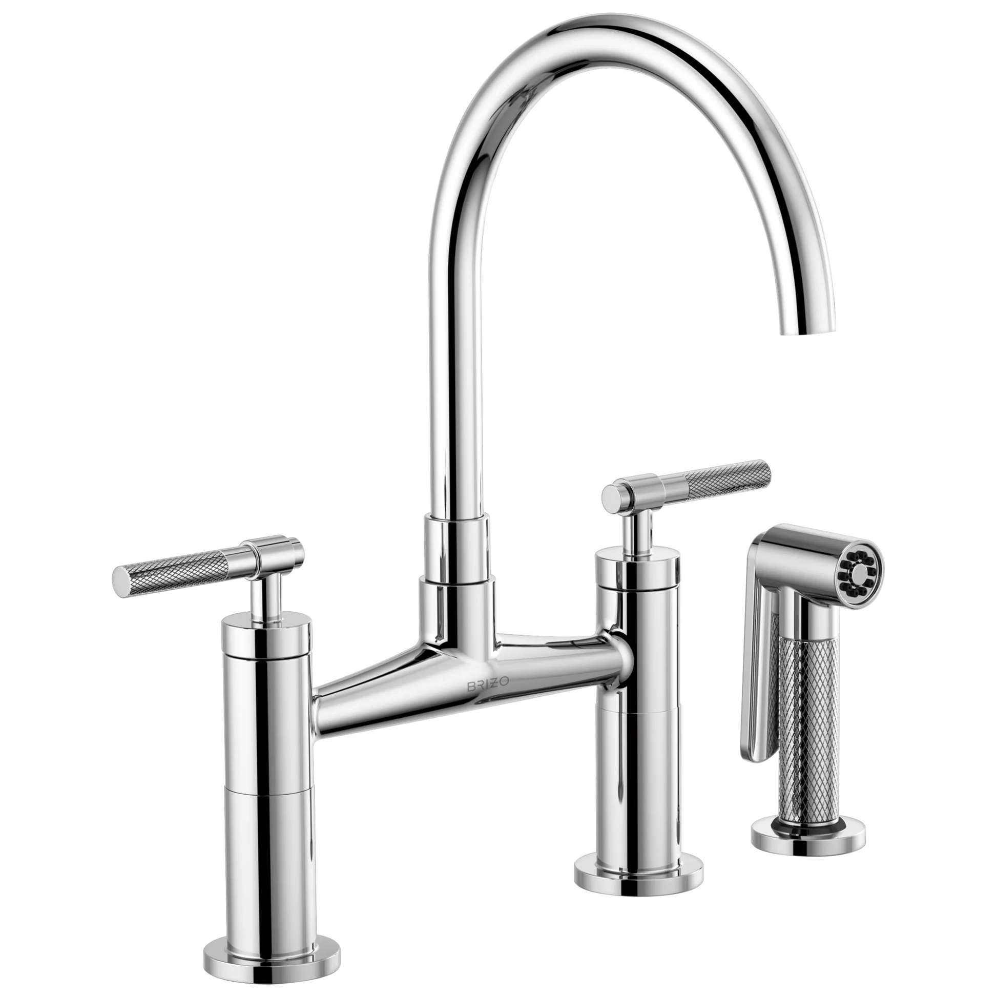 Litze Bridge Faucet with Arc Spout and Knurled Handle - Polished Chrome