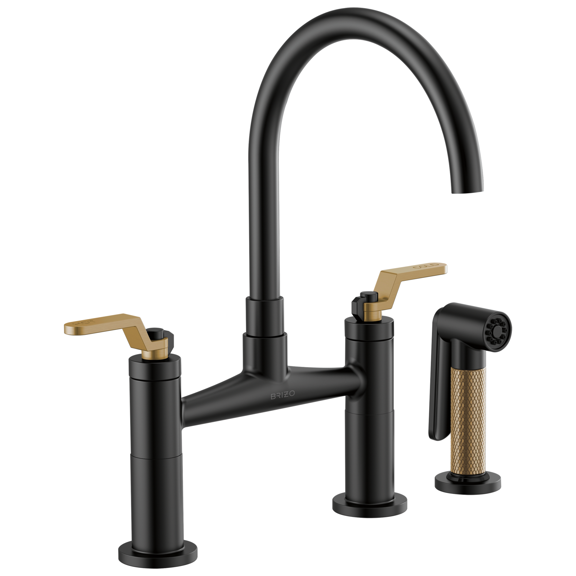 Litze Bridge Faucet with Arc Spout and Industrial Handle - Matte Black / Brilliance® Luxe Gold®