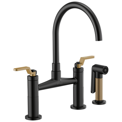 Litze Bridge Faucet with Arc Spout and Industrial Handle - Matte Black / Brilliance® Luxe Gold®