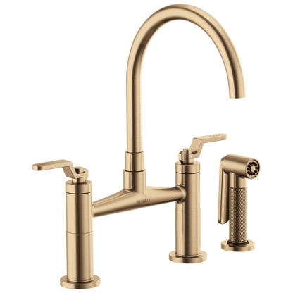 Litze Bridge Faucet with Arc Spout and Industrial Handle - Brilliance® Luxe Gold®