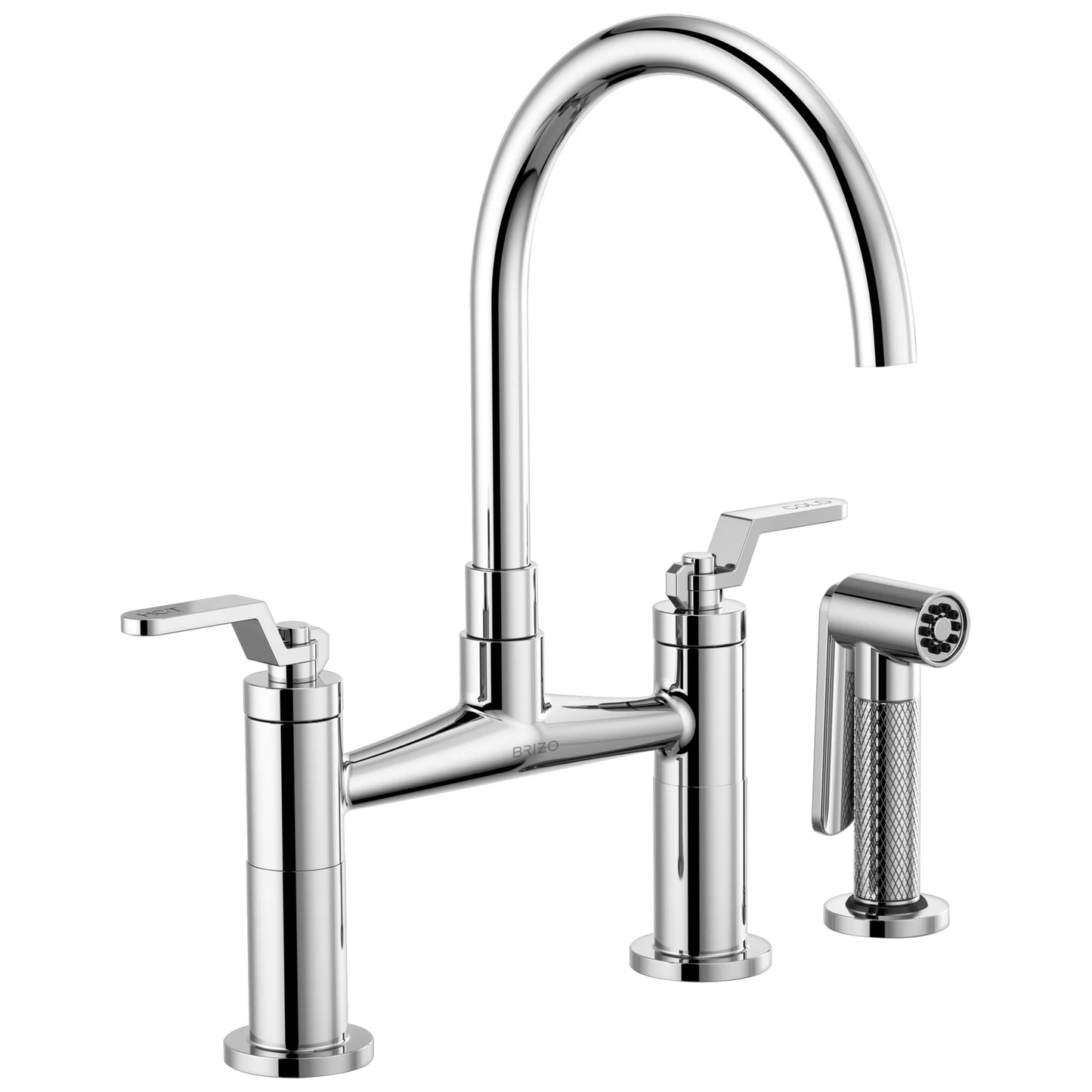 Litze Bridge Faucet with Arc Spout and Industrial Handle - Polished Chrome