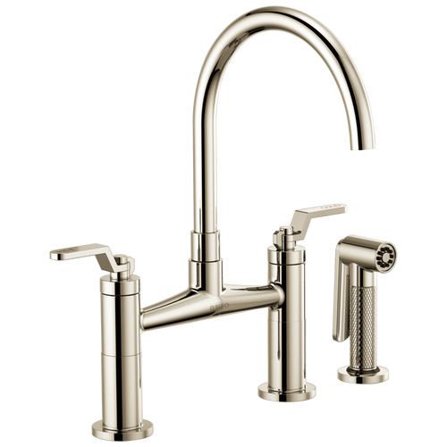 Litze Bridge Faucet with Arc Spout and Industrial Handle - Brilliance® Polished Nickel